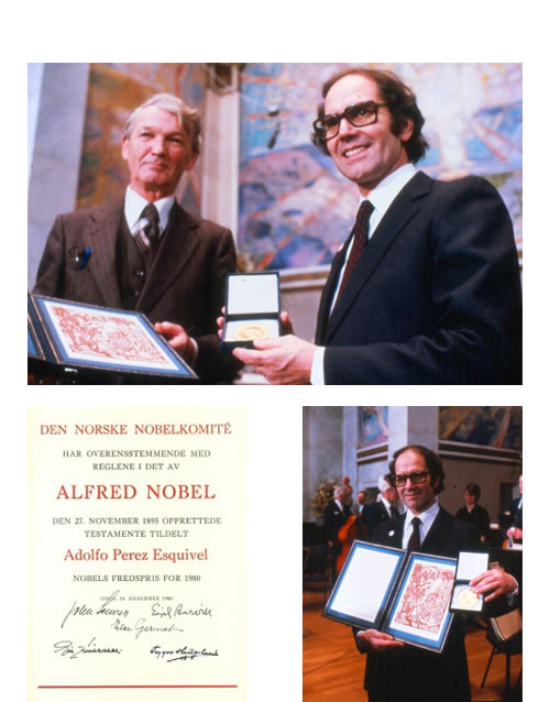 Adolfo Pérez Esquivel  recibiendo el premio nobel de la paz